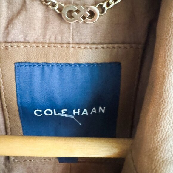 Cole Haan Camel Brown Beige Zipper Closure Lambskin Moto Jacket S - Picture 3 of 9